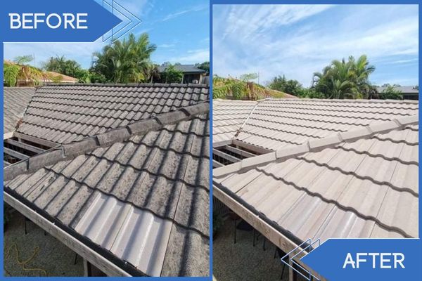 Composite Roof Tiles Pressure Washing Before Vs After