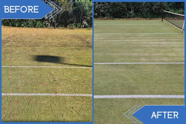 Synthetic Grass Court Pressure Cleaning Before Vs After